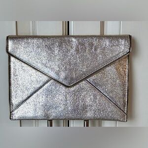 Rebecca Minkoff Metallic Champagne Envelope Clutch with Zipper Detail